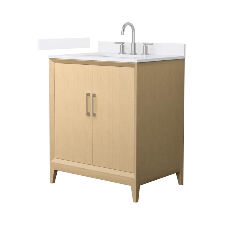 Wyndham Collection WCH7575-30S-QTZ-US3MXX Janna 30" Free Standing - White Oak / White Quartz Top / Brushed Nickel