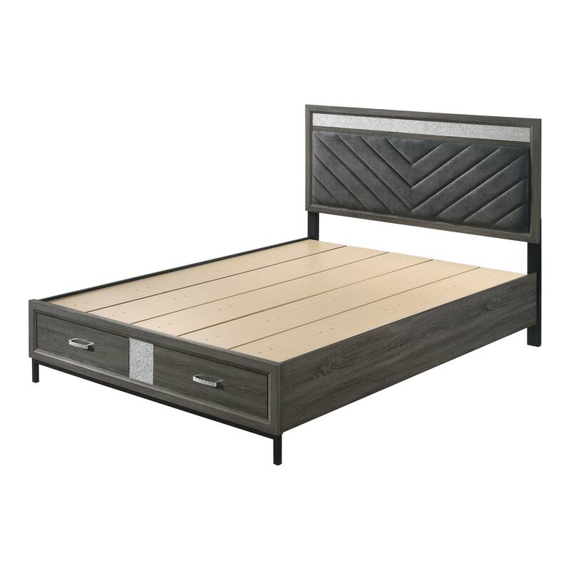 Furniture of America Heinisk Modern Grey Storage Platform Bed with Chevron Headboard and Footboard Drawers