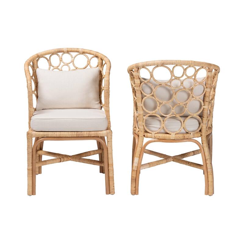 Prisca Natural Rattan Dining Chair with Bubble Frame - Handwoven Wicker Accent Chair with Round Back and Removable Cushions