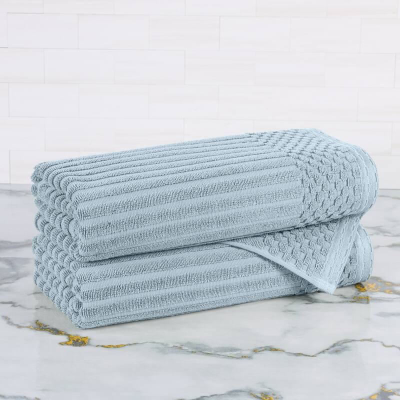 Superior Soho Ribbed Cotton Bath Towel Set of 2 - Slate Blue
