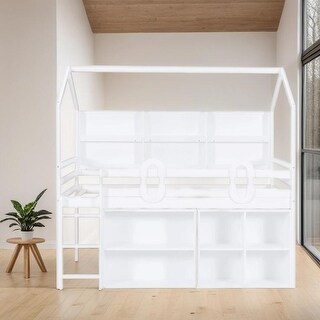 Twin Size House Loft Bed with Multiple Storage Shelves - Bed Bath ...