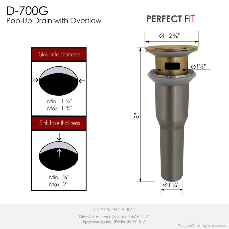 STYLISH Pop-Up Bathroom Sink Drain with Overflow (Set of Two)