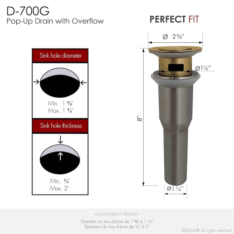 STYLISH Pop-Up Bathroom Sink Drain with Overflow D-700