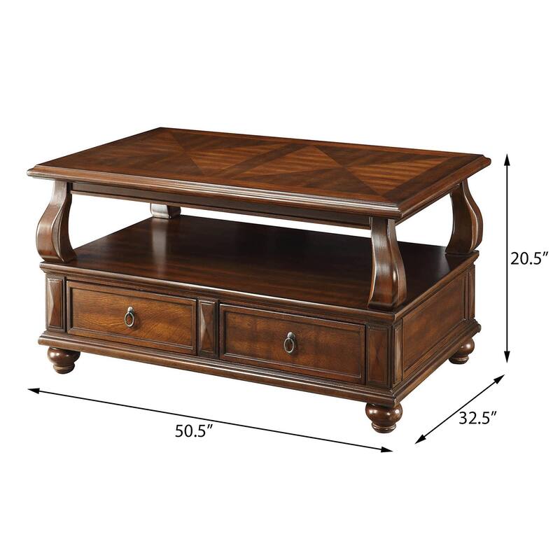 Yaztrie Walnut 4-drawer Coffee Table with Open Shelf