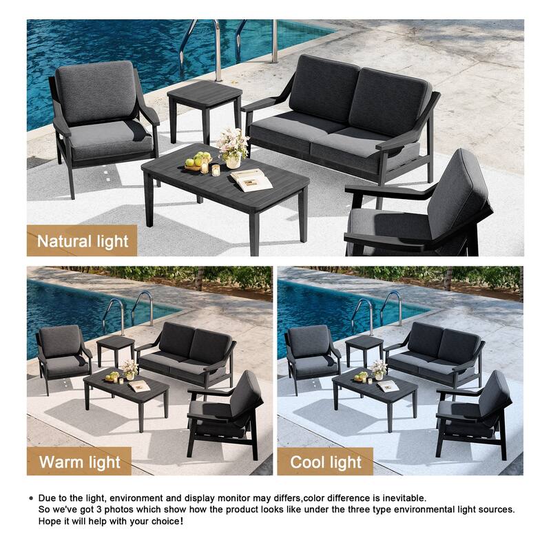 5-piece Adirondack Patio Teak Lounge Chairs Loveseat Conversation Set