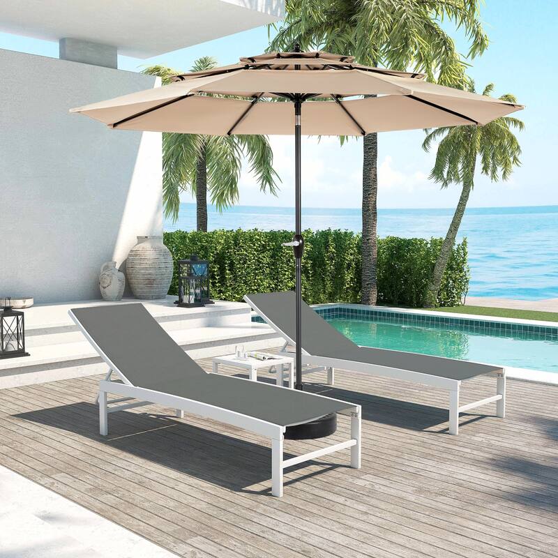 Aluminium 10ft 3 Tier Auto-tilt Umbrella ,Outdoor Patio Umbrella - Market Table Pool Deck Umbrella (Base Not Included) - khaki