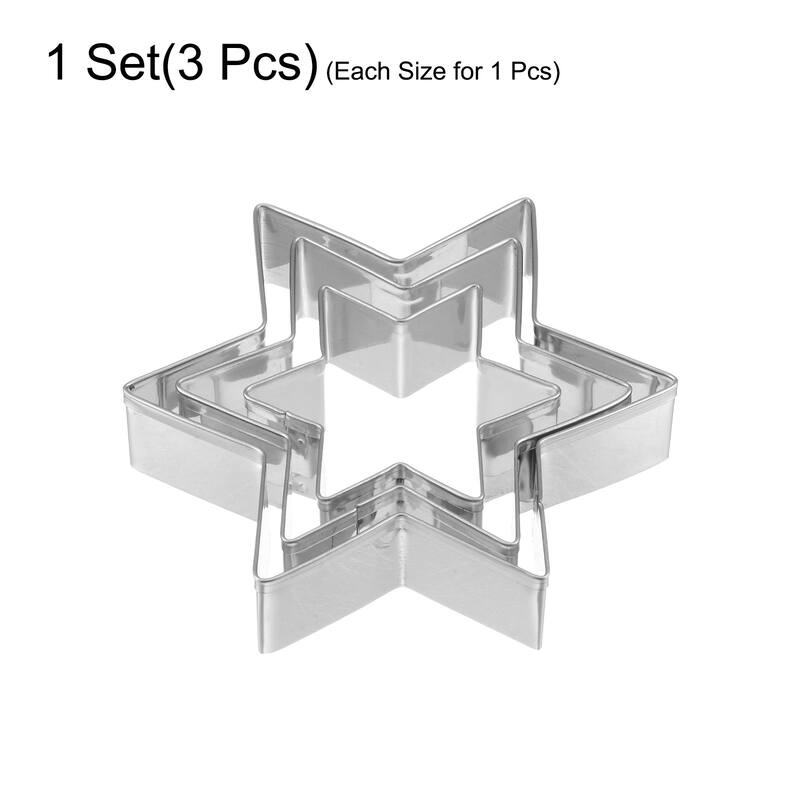 3pcs Cookie Cutters, Star Shaped Stainless Steel Biscuit Cookie Cutter - Silver
