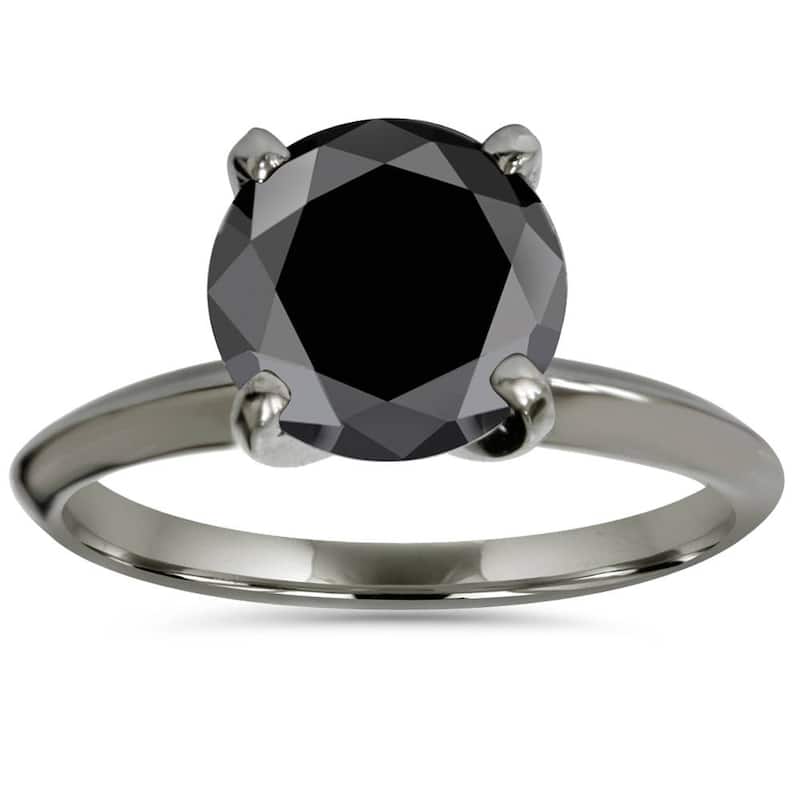 2ct Black Diamond Solitaire Engagement Ring Black Gold