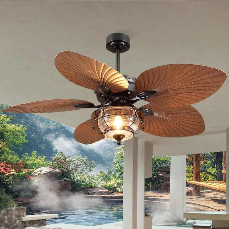 Kviflon 52 Inch Tropical Ceiling Fan with Light Palm Leaf Blades,Wet Rated for Living Room Bedroom Patio Farmhouse - 52 Inches