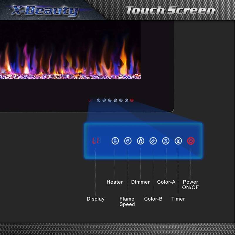 30-68" Featured Built-In Wall Fireplace with Timer / Touch Screen / Multi-Color Flame / Remote Control（750-1500W）
