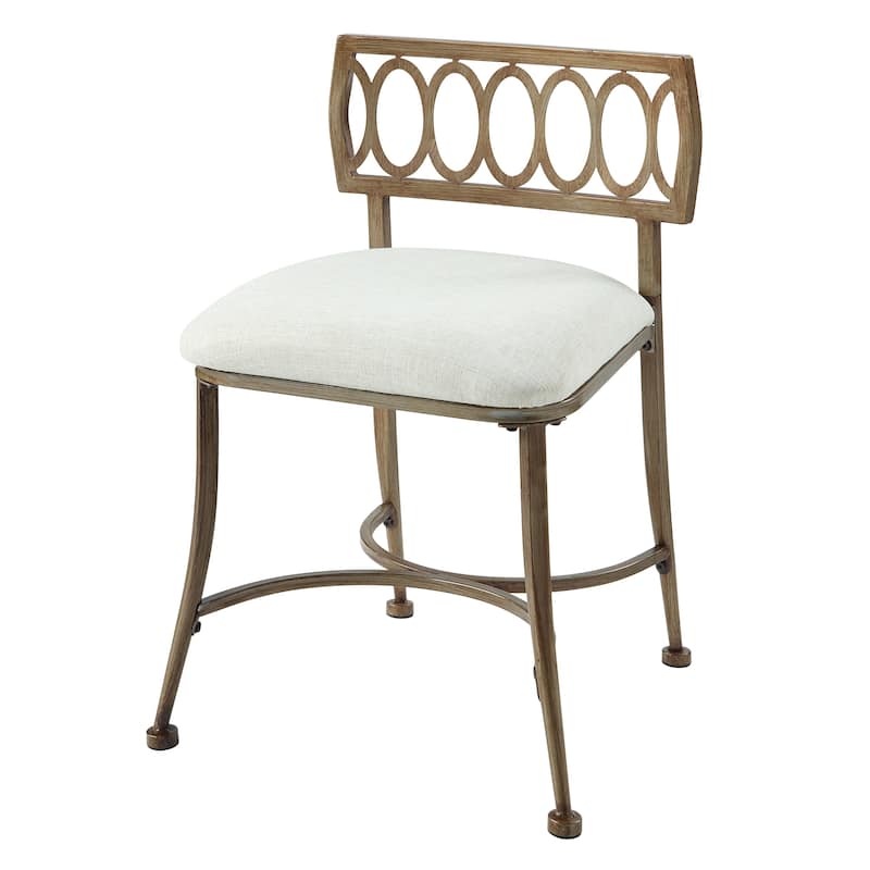 Azalea Park Gold Low Back Upholstered Vanity Stool - Golden Bronze & Natural Linen - 17.13 W x 17.13 D x 25.98 H"