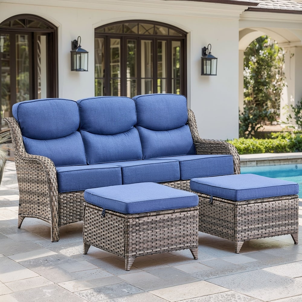 Gymojoy 3-Piece Patio Furniture Sofa Set with Ottomans, 6-Inch Ultra-Plush Cushions & Water-Resistant Olefin Fabric