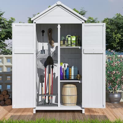 67" White Fir Wood Storage Shed with Double Doors