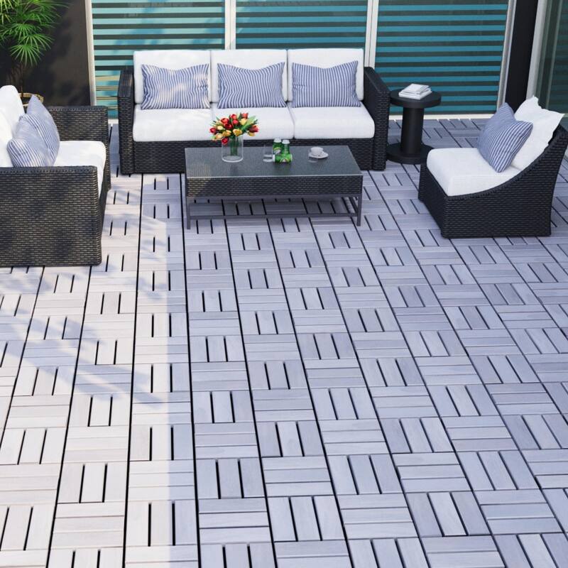 30 PCS Interlocking Deck Tiles Checker Pattern, 12" x 12" Square Acacia Hardwood Outdoor Flooring for Patio,Bancony,Pool Side