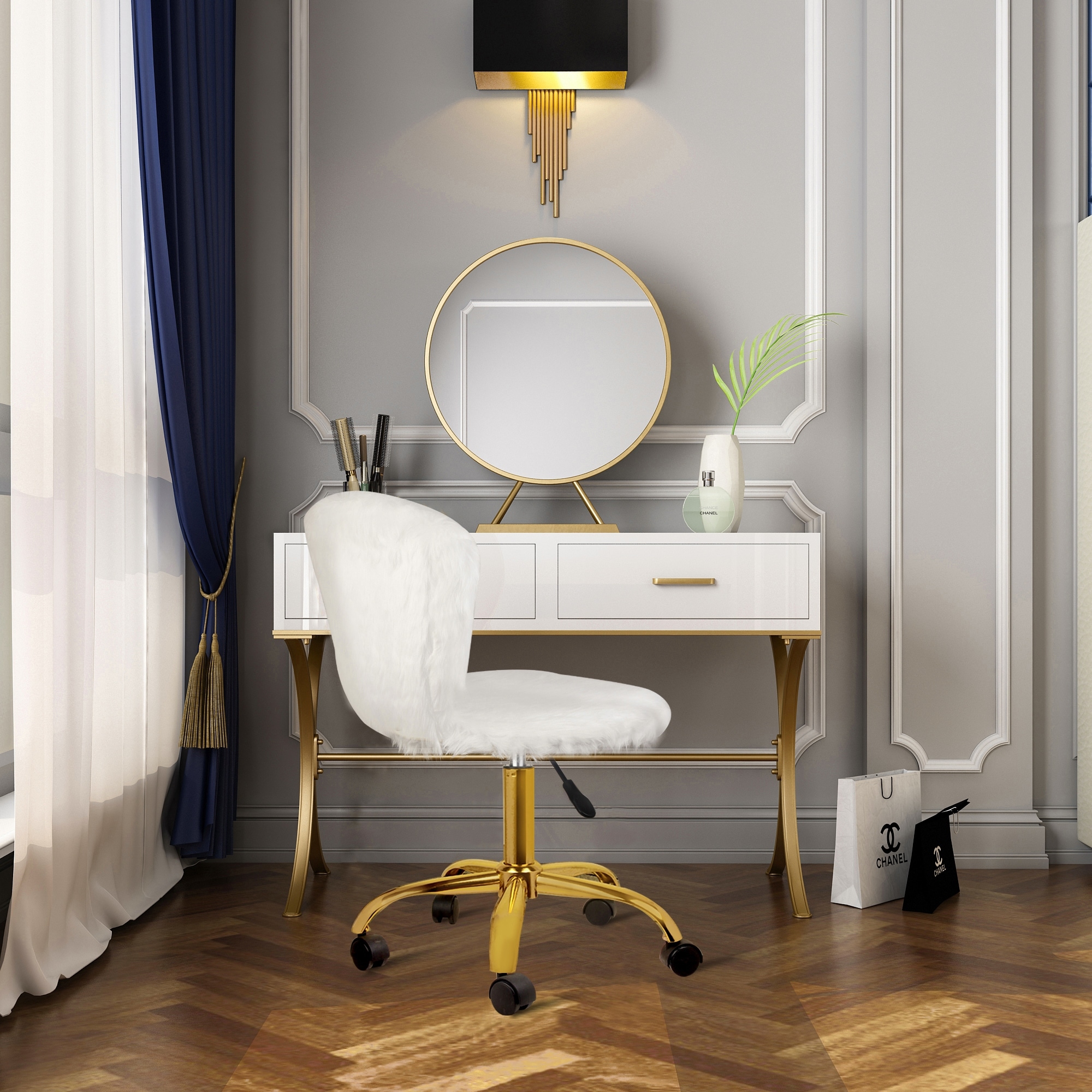 White and gold vanity chair cheap