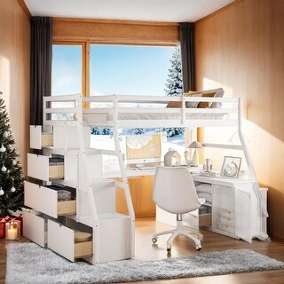 Impression & Beautiful Full Playhouse Loft Bed with 7 Drawers 2 Shelves and Desk, Sturdy Construction & Unique Design, White