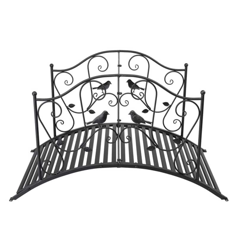 Black Bird Pattern Arched Handrail Courtyard Iron Bridge
