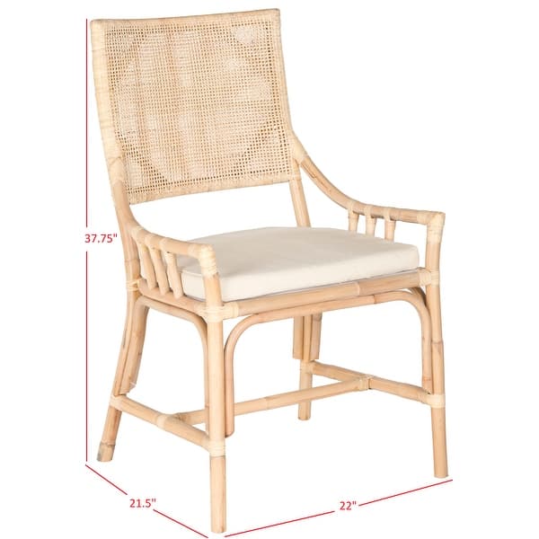 dimension image slide 3 of 4, SAFAVIEH Donatella Coastal Rattan Cushion Chair - 22" W x 24" L x 37" H