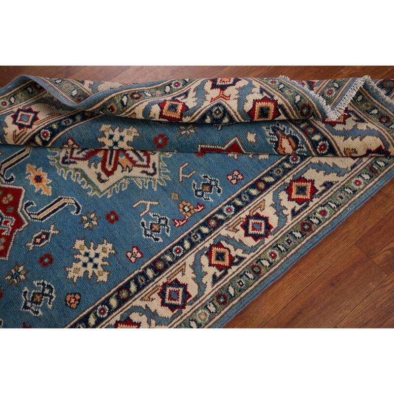 Blue Geometric Kazak Accent Rug Hand-Knotted Wool Carpet - 3'4" x 5'0"