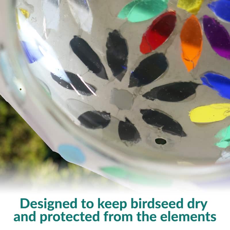 Hanging Bird Feeder Rainbow Daisies Mosaic Fly-Through Design - 6"
