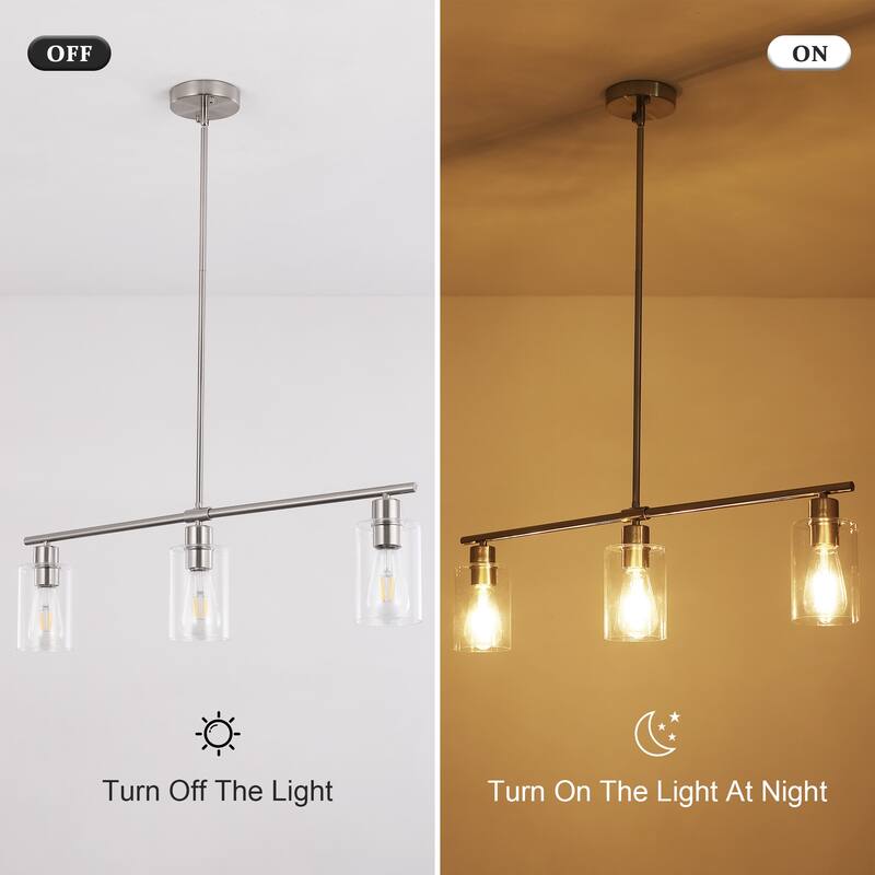 3-Light Adjustable Pendant Light Fixtures with Clear Glass Shade