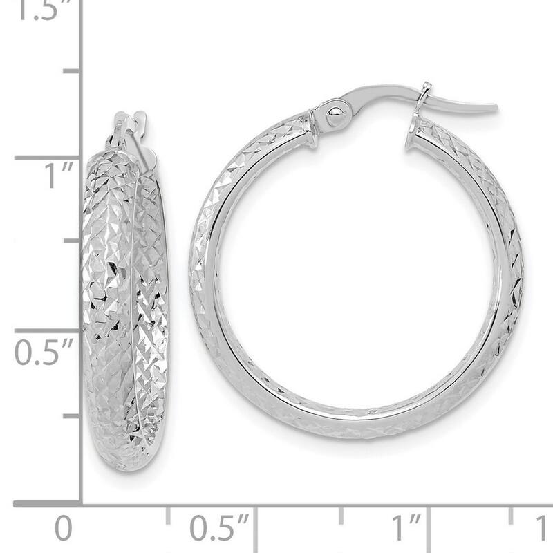 Curata 14k White Gold Polished and Sparkle Cut Inside And Out Fancy Hoop Earrings 25.79x24.35mm