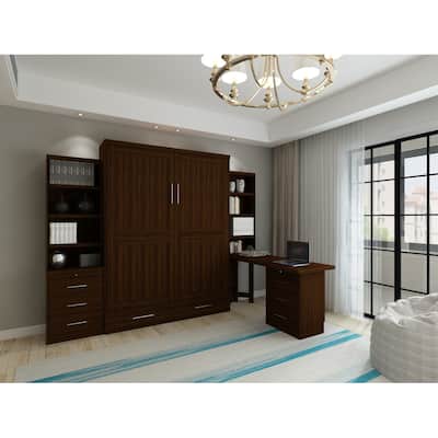 Brentwood Queen Murphy Bed with One Pier and Pedestal Desk with Hutch