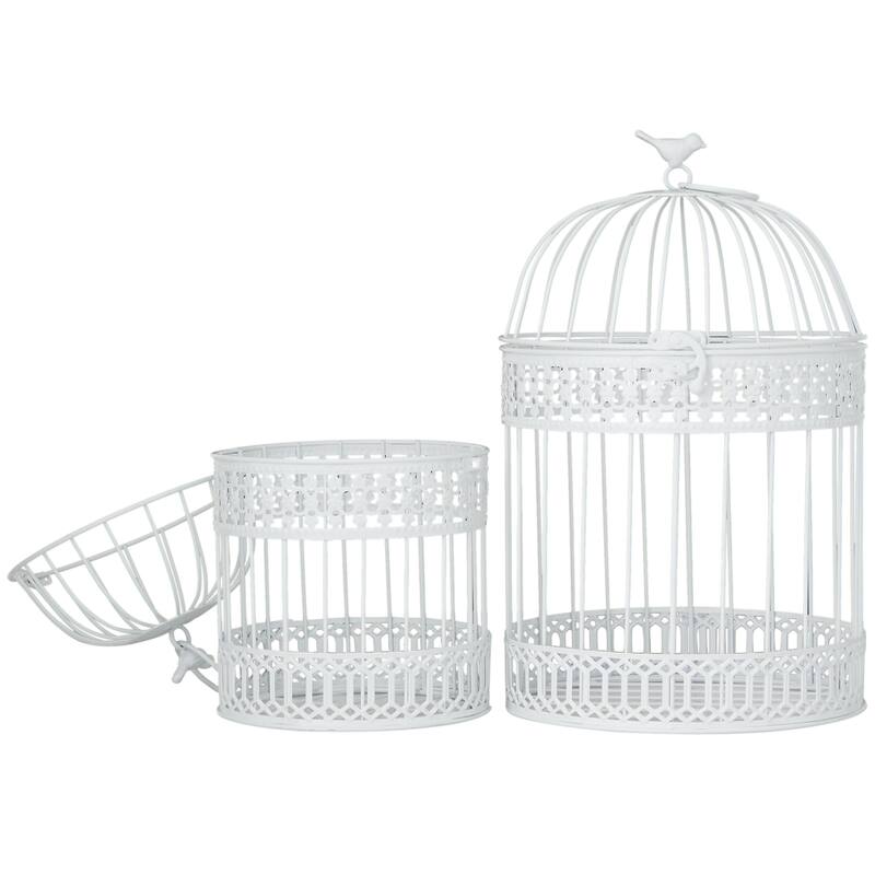 Metal Birdcage with Latch Lock Closure and Hanging Hook - Set of 2 Blue or White - Roche River Decor