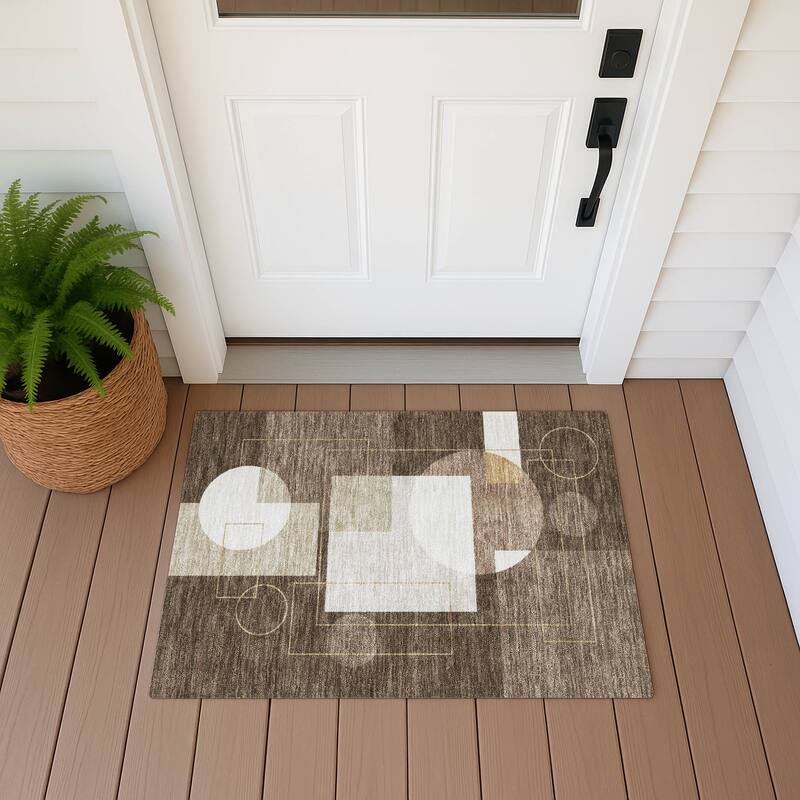 Machine Washable Indoor/ Outdoor Modern Filly Chantille Rug - Chocolate - 1'8" x 2'6"