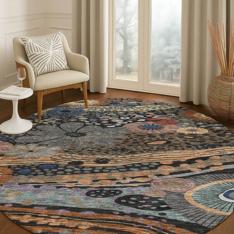 Machine Washable Indoor/ Outdoor Whimsy Floral Chantille Rug
