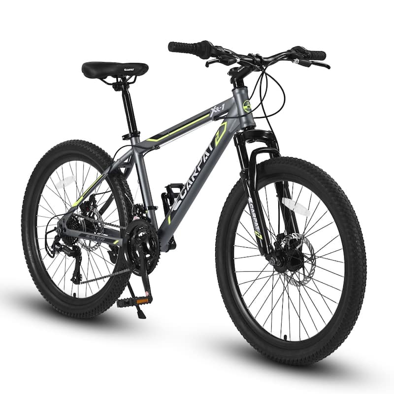 24 In. Steel Mountain Bike for Boys Girls with Daul Disc Brakes
