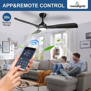 52 in. Black Dimmable Ceiling Fan With Light for Patios, Noiseless Ceiling Fan with Remote APP Control