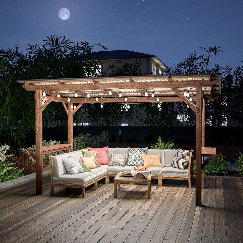 13' x 6.5' Wooden Pergola Grill Gazebo with Metal Roof