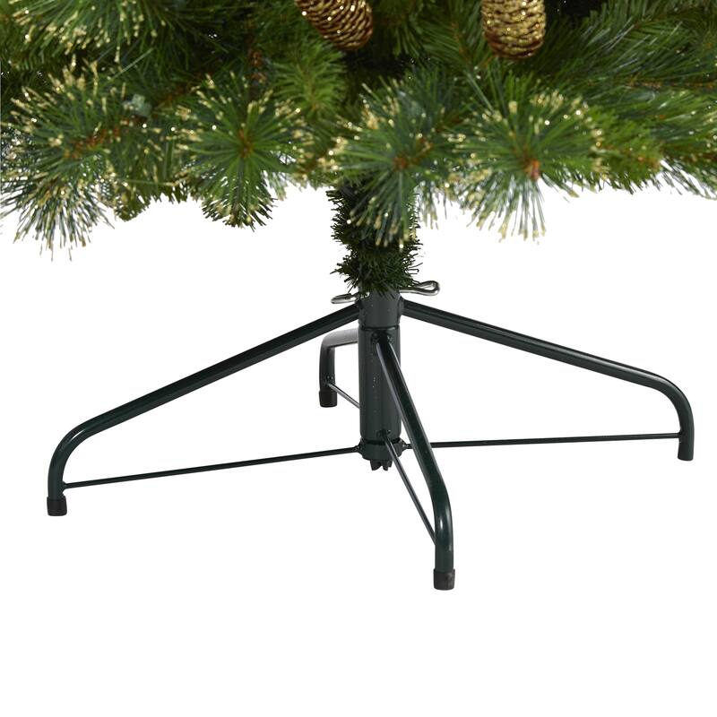 6' Golden Tip Washington Pine Artificial Christmas Tree with 250 Clear Lights, Pine Cones and 750 Bendable Branches