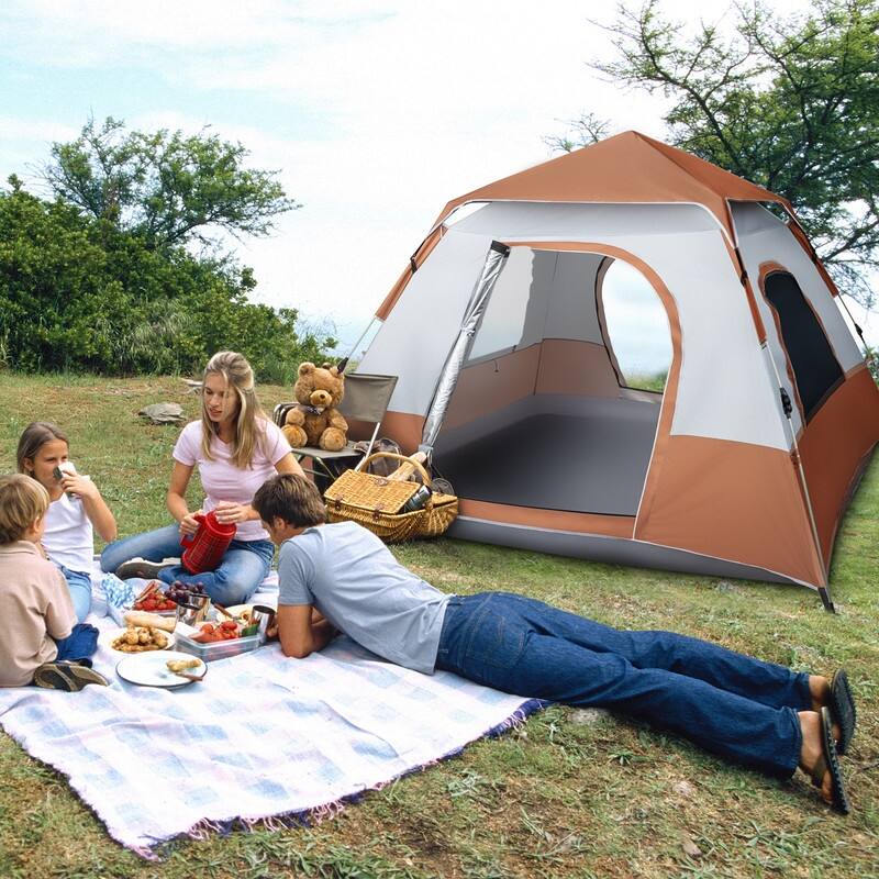 Four-Person Family Tent Camping Tent Quick Opening - brown