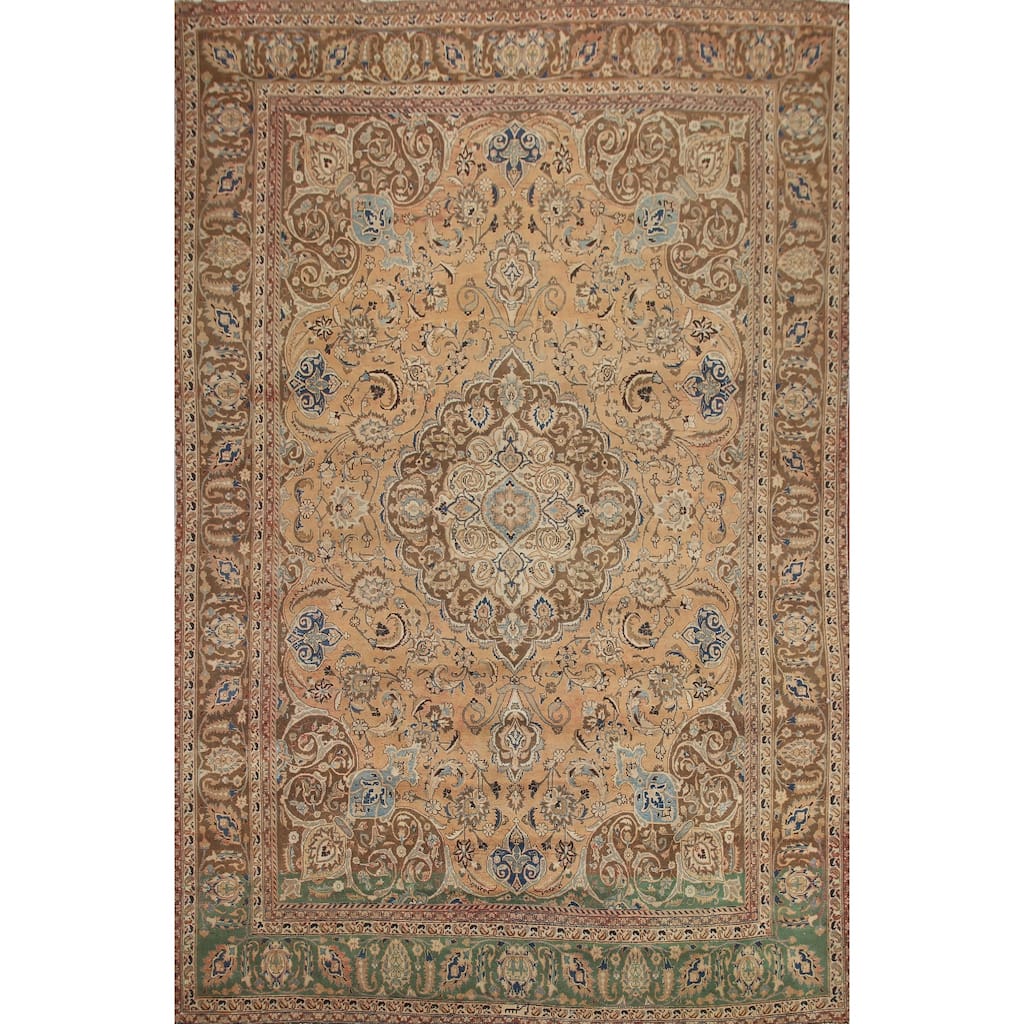 Hand Knotted Oriental 100% Wool Carpet Traditional Floral Oranges & Rust Mashad Area Rug - 12' 3'' X 9' 1''