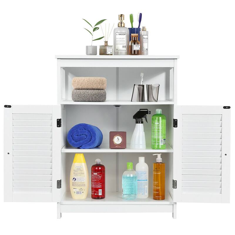 Costway Bathroom Storage Wood Floor Cabinet with Double Shutter Door