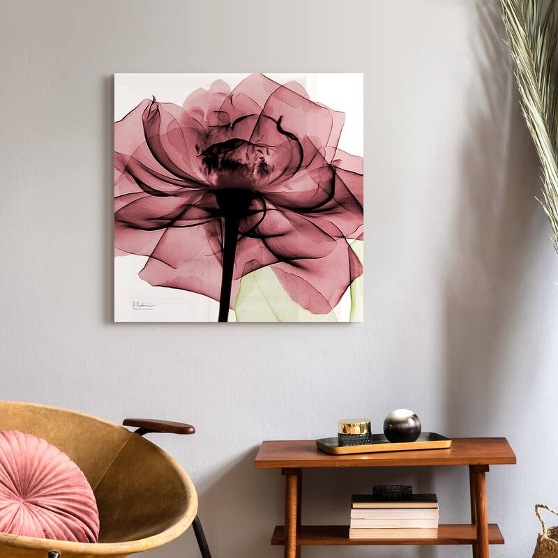 "Chianti Rose II" Rose Flower Wall Art on Frameless Free Floating Tempered Glass Panel - Pink