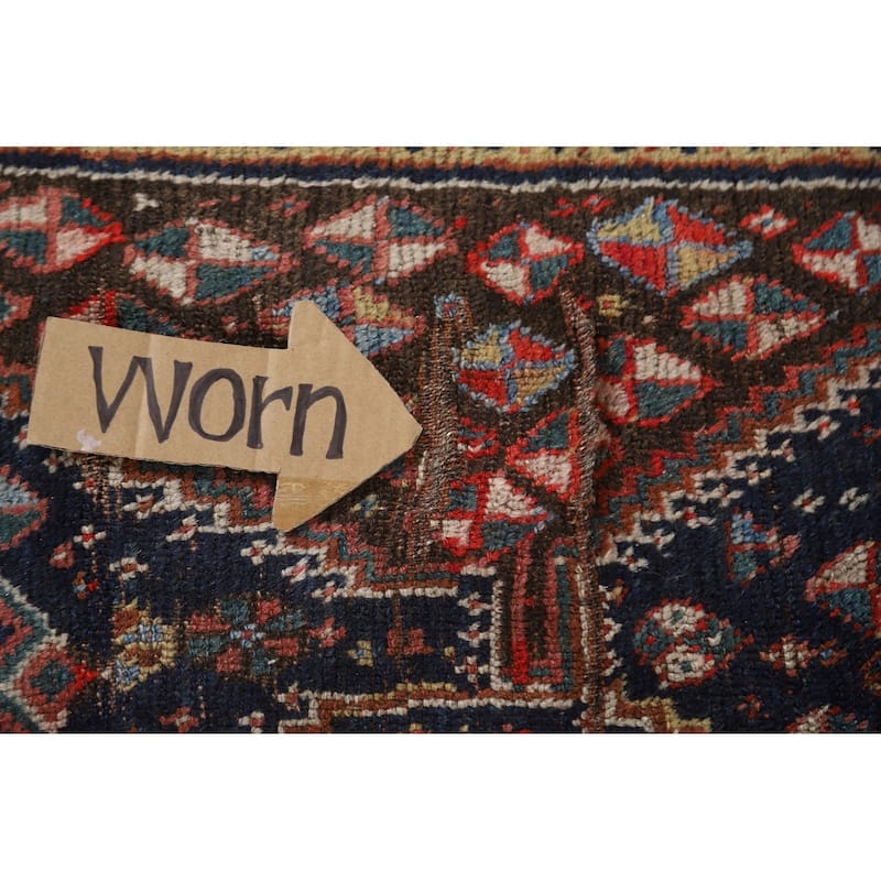 Pre-1900 Antique Blue Qashqai Persian Area Rug Handmade Wool Carpet - 5'1"x 7'8"