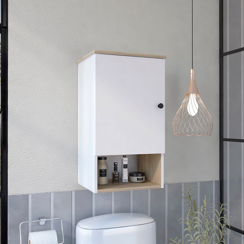 Light Grey 1-Door Medicine Cabinet with Soft Close, 3 Shelves for Bathroom Storage Organization - 16.2X13.8 in - White + Particle Board