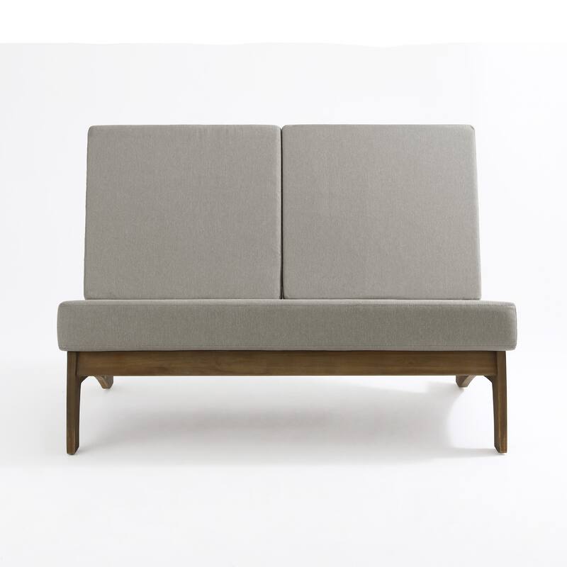 Teak Outdoor Armless Lounge Chair Set Loveseat with Cushions