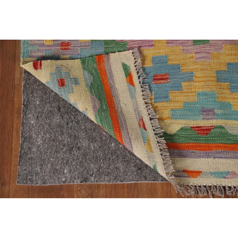 Reversible Kilim Accent Rug Hand-Woven Geometric Wool Carpet - 3'6"x 5'1"