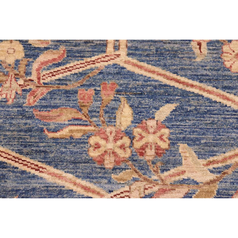 Hexagonal Trellis Floral Hand-Knotted Wool Area Rug