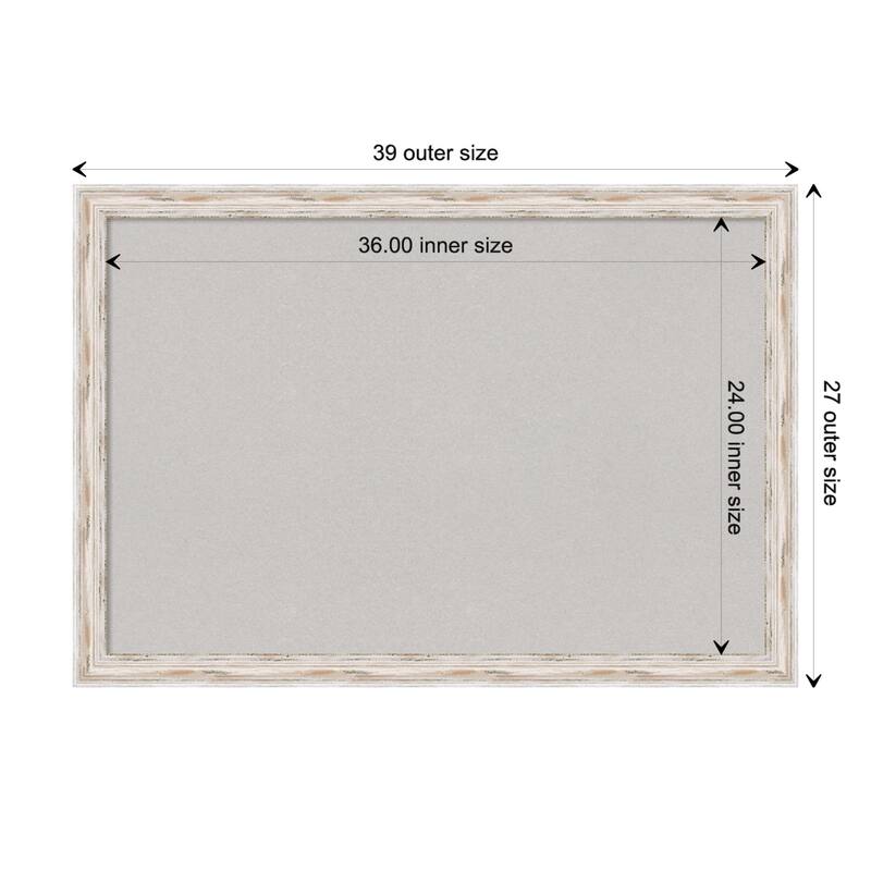 Alexandria White Wash Narrow Wood Framed Grey Corkboard Bulletin Board, Organization Board, Pin Board - Board Size 36x24