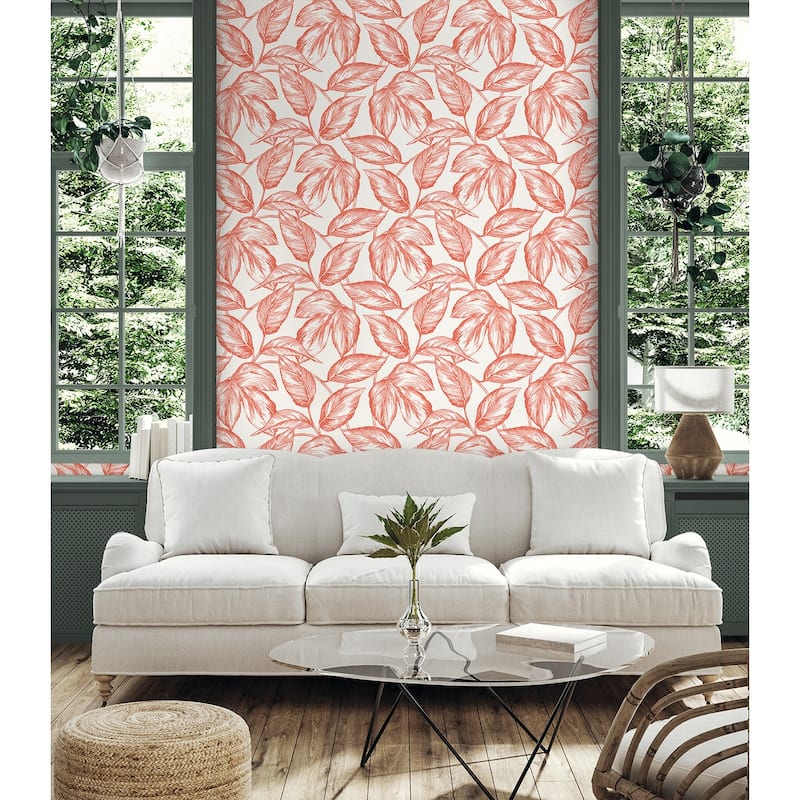 Seabrook Designs Beckett Sketched Leaves Unpasted Wallpaper