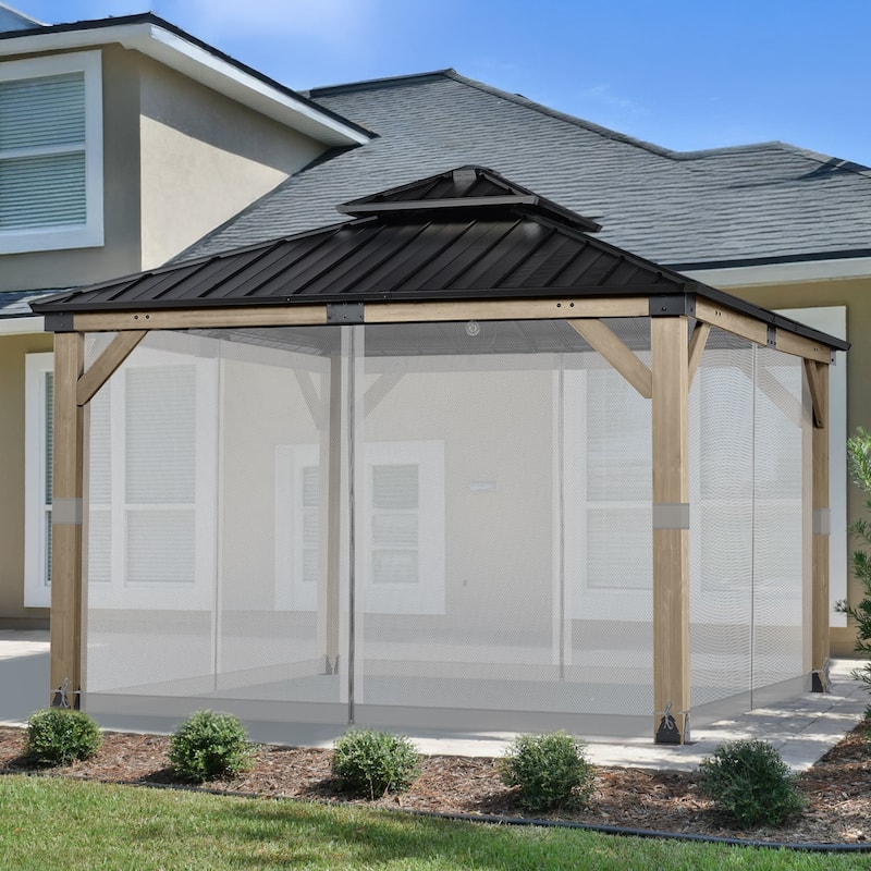 Aoodor 12'x12' Replacement Gazebo Mosquito Netting 4-Panel Sidewalls - Grey