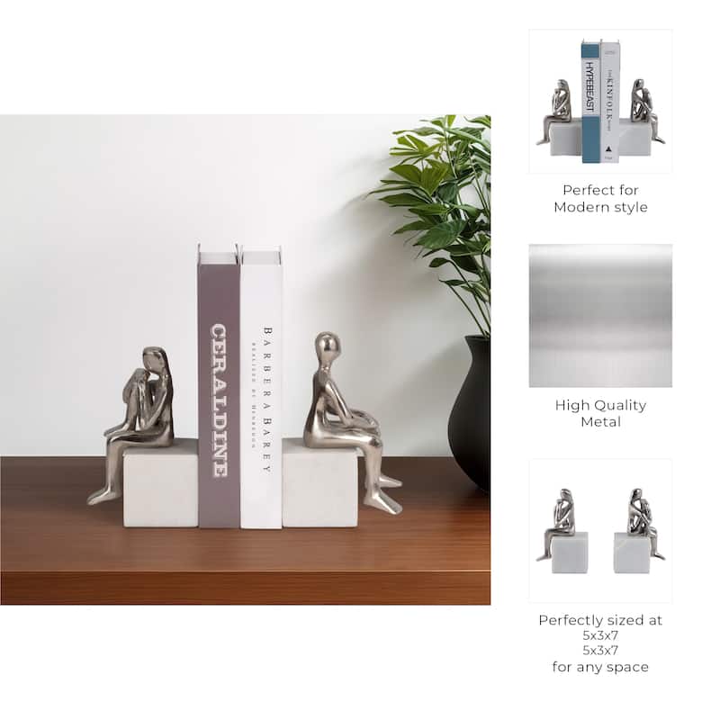 Modern Sitting Figurines with Leg Up Bookends on Marble Base - Set of 2 - 7.25"