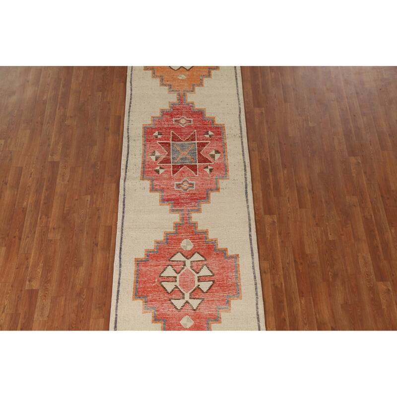 Plush Natural Dye Anatolian Turkish Runner Rug Handmade Wool Carpet - 3'1"x 11'10"