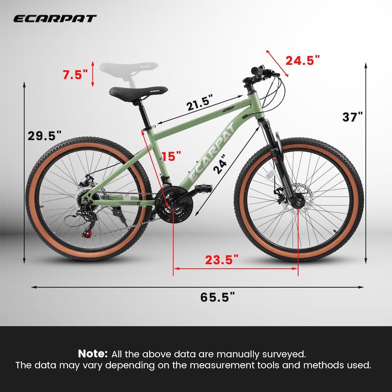 24 Inch Mountain Bike For Teenagers, High Carbon Steel Frame, Disc Brakes, Durable Design, Brown Edge Tires