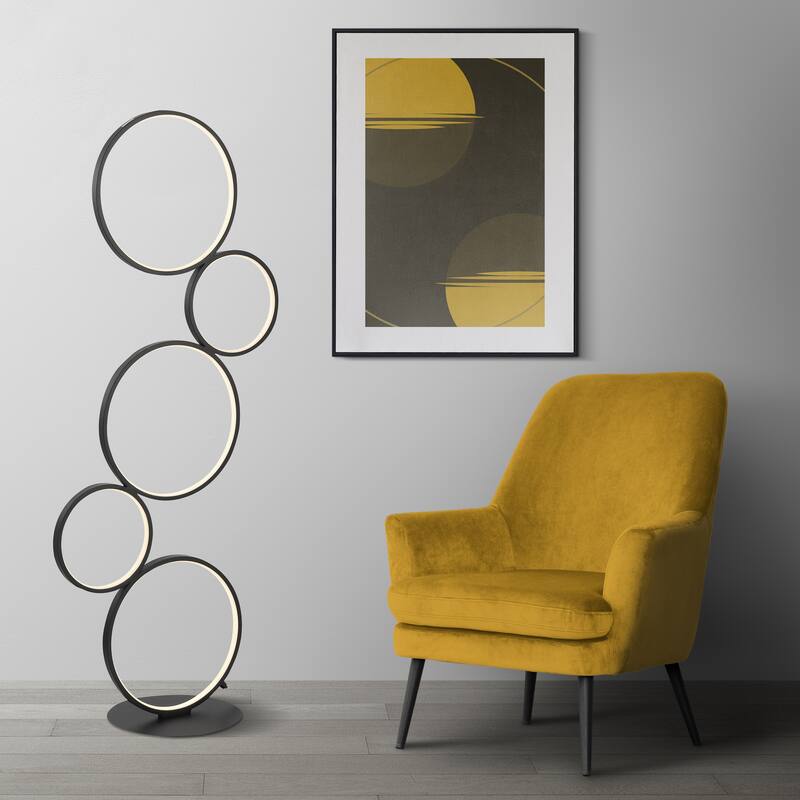 Nero Stacked Circles 45 5-Light Contemporary Modern Iron/Aluminum Integrated LED Floor Lamp, Black by JONATHAN Y
